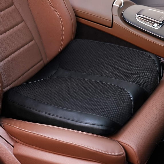 Leather Car Memory Foam Heightening Seat Cushion for Short People Driving, Hip(Coccyx/Tailbone) and Lower Back Pain Relief, Adult Booster Seat for Car, Truck,SUV,Office Chair,Wheelchair.