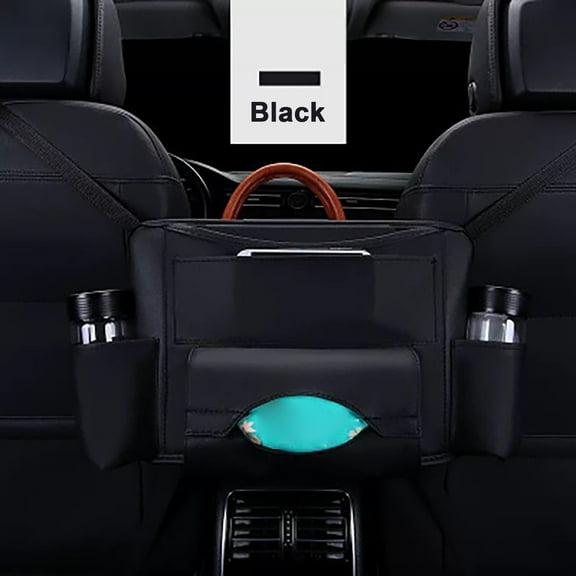 Leather Car Seat Back Organizer with Multi-Pockets, Waterproof Car Storage Bag for Drinks, Magazines, Umbrella and Snacks, Durable Car Seat Protector for SUV Truck Travel