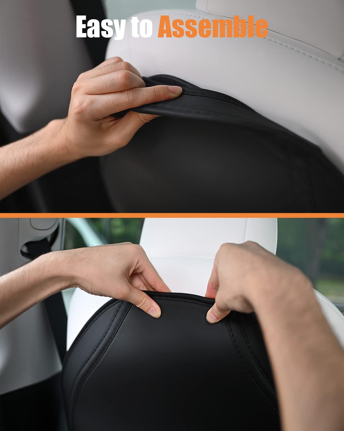 Leather Car Seat Back Protector for Tesla Models Y, 3, S & X, Includes 2025 Model Y & 2024-2025 Model 3 Highland, Durable Kick Mats with Storage Pocket, Set of 2