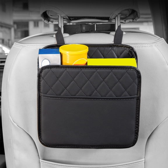 Leather Car Seat Back Storage Organizer - Black | Multifunctional Rear Seat Back Shelf Hanging Bag for Car Interior | Waterproof Universal Fit for Vehicles | Expand Trunk & Cargo Space