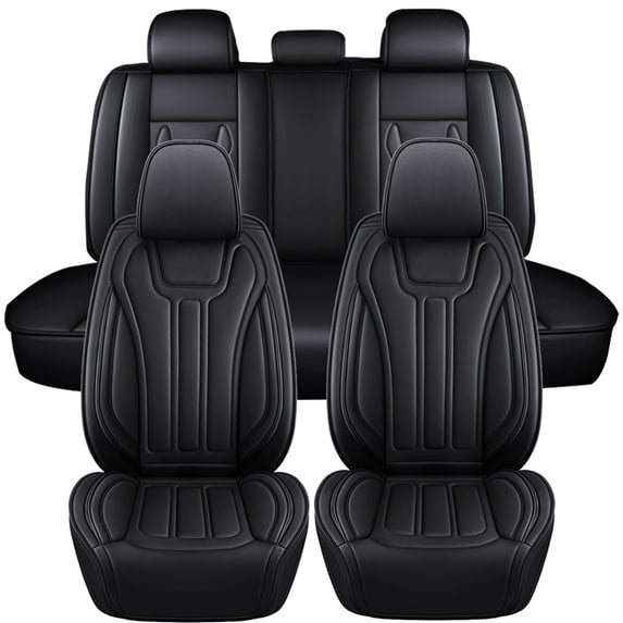 Leather Car Seat Cover 5 Seats for Chevrolet Chevy Silverado GMC Sierra 1500 2500HD 3500HD 2007-2021 Full Set Cushion Seat Covers for Cars Waterproof, Black