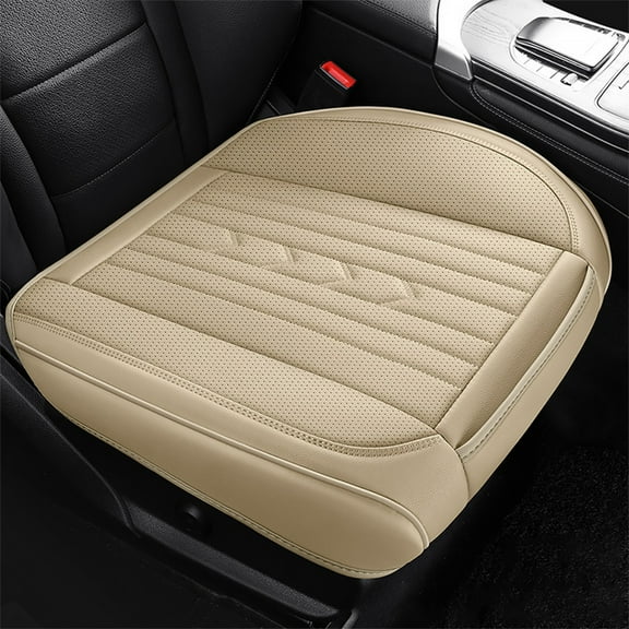 Leather Car Seat Cushion | Universal Fit | All Season Breathable Mesh | Fully Enclosed Cover | Comfort Support | Durable Punching Tech | 18x18 in | Gray Beige Red | Single Pack