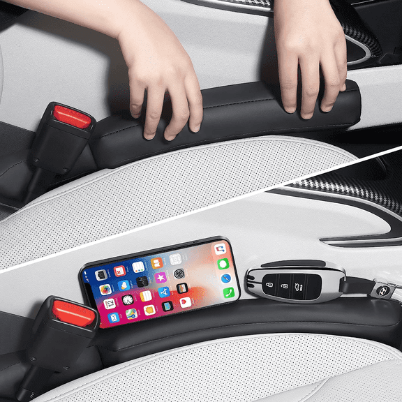 Leather Car Seat Gap Filler, Universal SUV Truck to Fill the Gap Between Seat and Console Black Crevice Crack Plug Drop Blocker, 2 Pack