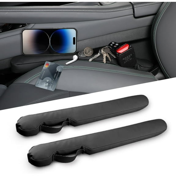 Leather Car Seat Gap Filler Universal for Car Truck SUV to Block The Gap Between Seat and Console Stop Things from Dropping 2 Sets Black