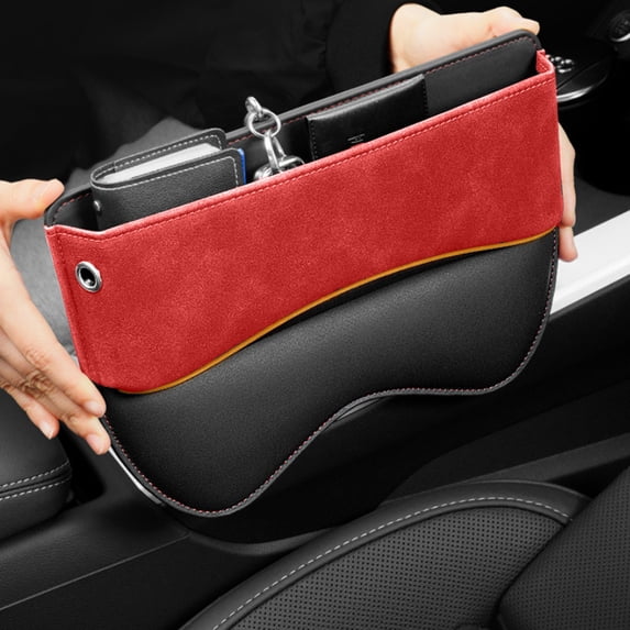 Leather Car Seat Gap Storage Box with Multi-Compartment Organizer, Universal Fit Console Insert for Phones Keys Wallets to Prevent Items Falling Between Seats and Keep Car Tidy