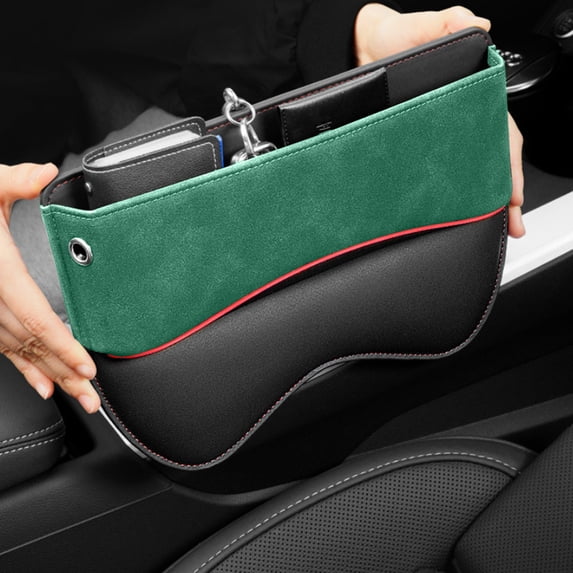 Leather Car Seat Gap Storage Box with Multi-Compartment Organizer, Universal Fit Console Insert for Phones Keys Wallets to Prevent Items Falling Between Seats and Keep Car Tidy