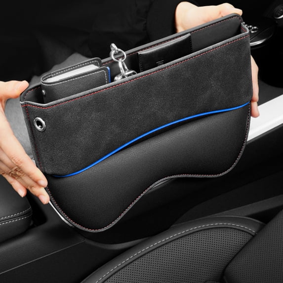 Leather Car Seat Gap Storage Box with Multi-Compartment Organizer, Universal Fit Console Insert for Phones Keys Wallets to Prevent Items Falling Between Seats and Keep Car Tidy