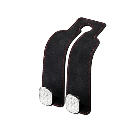 Leather Car Seat Headrest Double Hooks Organizer | Durable Leather & Metal Bag Holder | Car Seat Back Phone Mount | Space Saving Purse Hook for Wallets Bags 2 Pack | Fits Most Vehicles