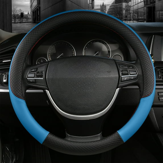 Leather Car Steering Wheel Cover, Breathable, Comfortable, Wear-Resistant, Universal Fit for Thousands of Models, Embossed Design, for All Seasons