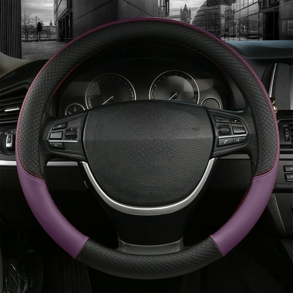 Leather Car Steering Wheel Cover, Breathable, Comfortable, Wear-Resistant, Universal Fit for Thousands of Models, Embossed Design, for All Seasons