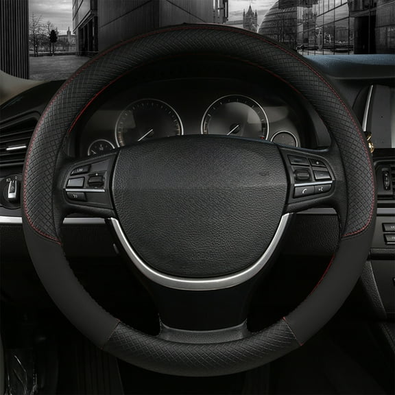 Leather Car Steering Wheel Cover, Breathable, Comfortable, Wear-Resistant, Universal Fit for Thousands of Models, Embossed Design, for All Seasons