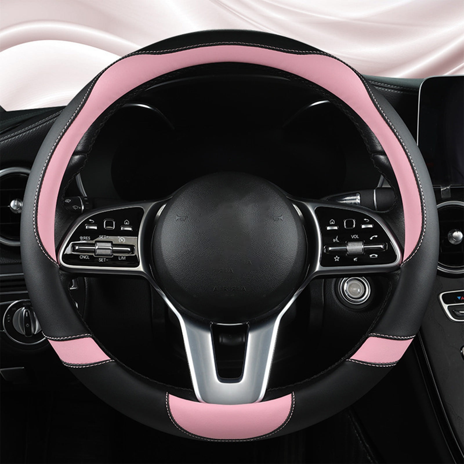 Leather Car Steering Wheel Cover, Non-Slip Car Wheel Cover Protector Breathable Microfiber Leather Universal Fit For Most Cars Universal Fit 14-15 Inches(Pink) Christmas Gifts