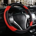 thumbnail image 1 of Leather Car Steering Wheel Cover, Non-Slip Car Wheel Cover Protector Breathable Microfiber Leather Universal Fit for Most Cars (Black & Red), 1 of 6