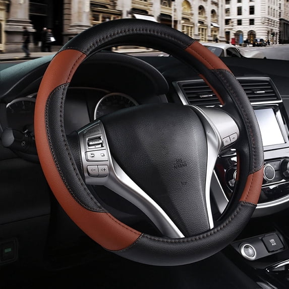 Leather Car Steering Wheel Cover, Non-Slip Car Wheel Cover Protector Breathable Microfiber Leather Universal Fit for Most Cars(Grey)