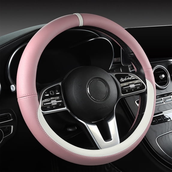 Leather Car Steering Wheel Cover,Non-Slip Car Wheel Cover Protector Breathable Microfiber Leather Universal Fit for Most Cars(Pink)