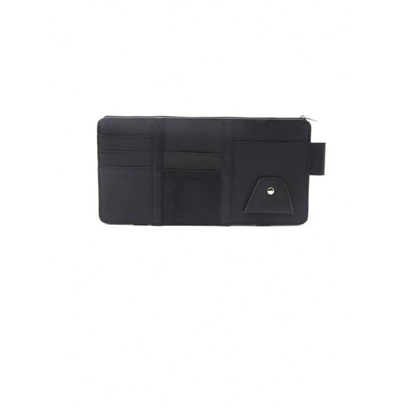 Leather Car Sun‑Visor Organizer, Multi‑Pocket Auto Storage Pouch with Sunglass Holder for Cards Documents Pen, 1 Pack