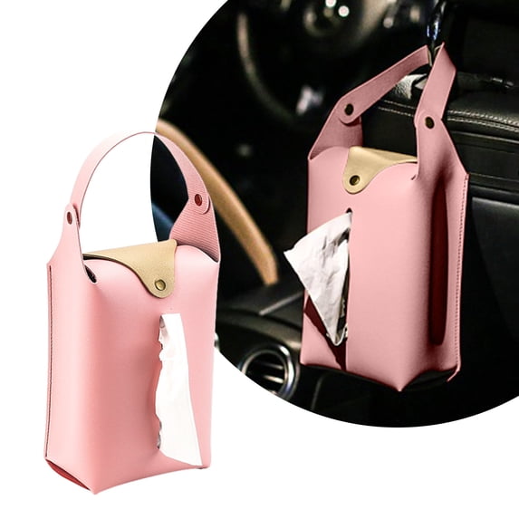 Leather Car Tissue Box Hanging Holder with Strap, Waterproof Multipurpose Napkin Dispenser for Car, Truck, Home, Wall-Mounted Tissue Case with Easy Refill