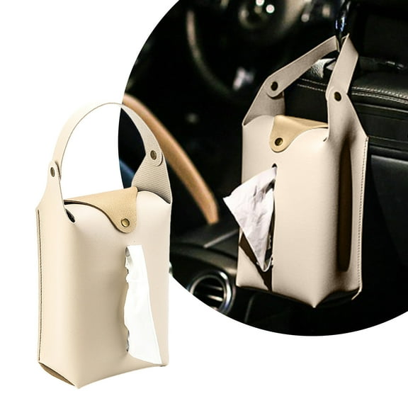 Leather Car Tissue Box, Hanging Rectangular Napkin Bag with Strap, Multifunctional for Car Truck Home, Easy to Refill