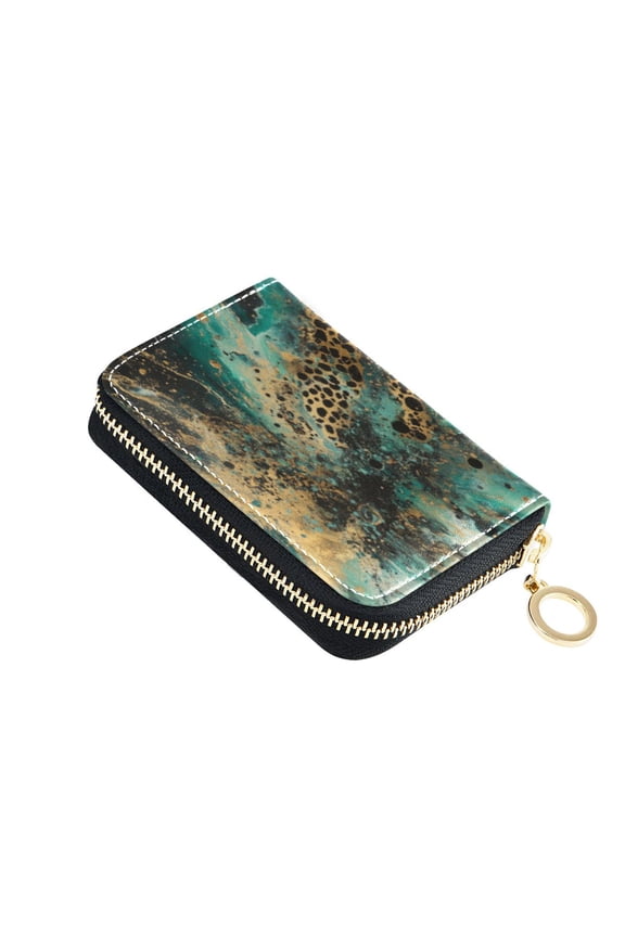 Leather Card Holder Wallet with Zipper RFID Blocking 9 Card Slots 2 Coin Pockets Compact Pocket Size Artistic Leopard