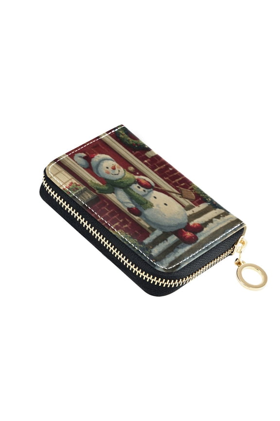 Leather Card Holder Wallet with Zipper RFID Blocking 9 Card Slots 2 Coin Pockets Compact Pocket Size Hardworking Snowman