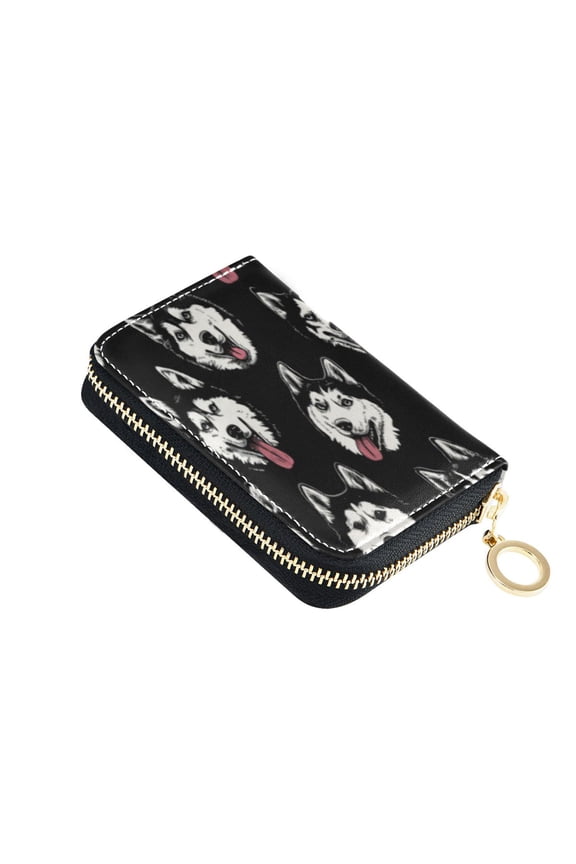 Leather Card Holder Wallet with Zipper RFID Blocking 9 Card Slots 2 Coin Pockets Compact Pocket Size Husky