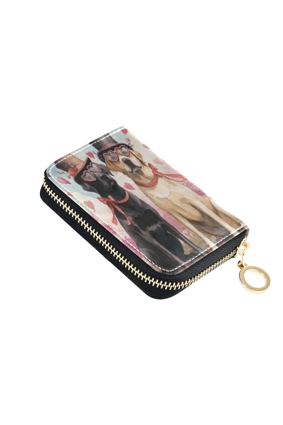 Leather Card Holder Wallet with Zipper RFID Blocking 9 Card Slots 2 Coin Pockets Compact Pocket Size Labrador Dogs
