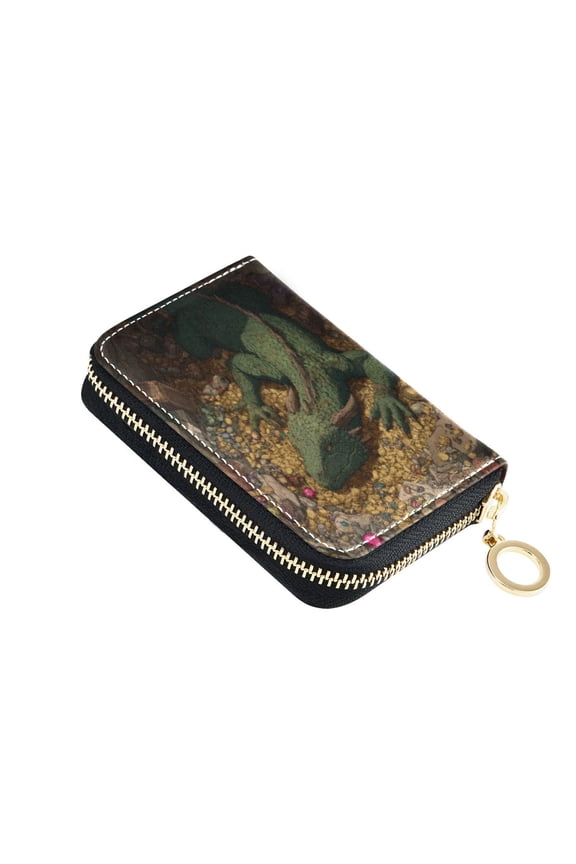 Leather Card Holder Wallet with Zipper RFID Blocking 9 Card Slots 2 Coin Pockets Compact Pocket Size Treasure Dragon