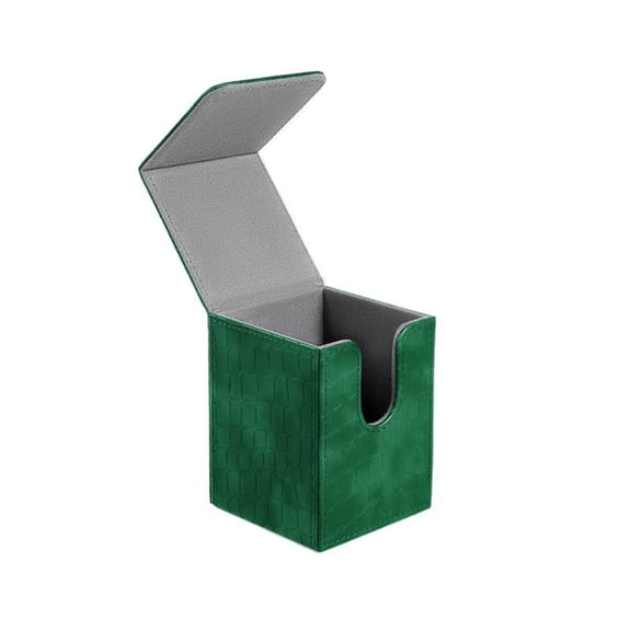 Leather Card Storage Box For Board - Double-Layer Waterproof, Magnetic Closure, U-Shaped Opening - Holds Over 100 Regular Cards For Players (Green, Crocodile Pattern)