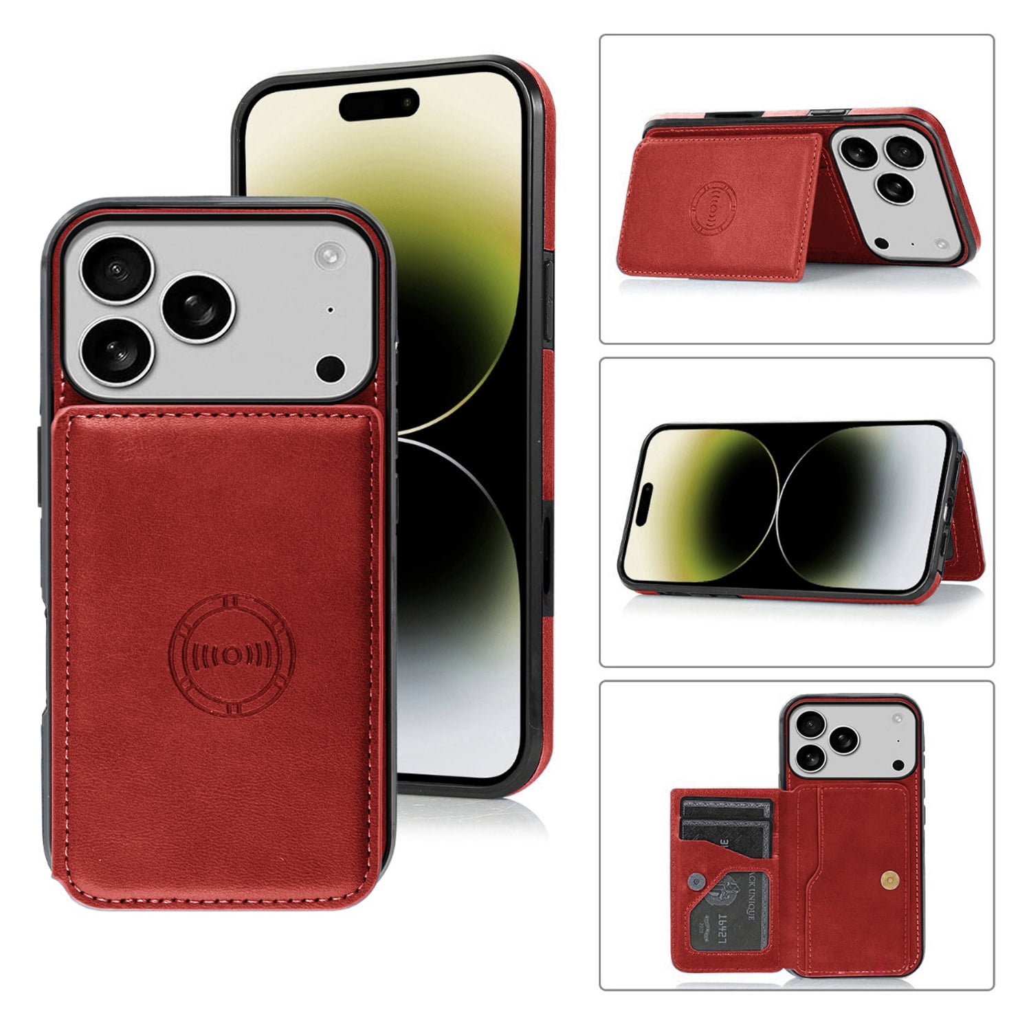 Leather Card Storage Phone Case for iPhone 17 Pro Max - Red