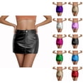 thumbnail image 1 of Leather Cargo Skirt for Women Y2k Metallic Shiny Low Waist Rave Bodycon Mini Skirt with Pockets, 1 of 5