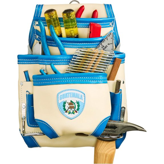 Leather Carpenter Tool Pouch - 10-Pocket Heavy Grain Leather Carpenter Pouch with 2 Hammer Loops, Large & Small Pockets - Fits Work Belts up to 3" - Handcrafted - Country-Themed