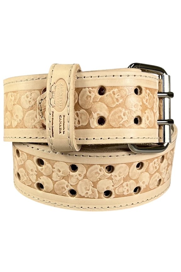 Leather Carpenters Tool Belt - Embossed Skulls and Stitched