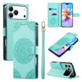 thumbnail image 1 of Leather Case For Apple iPhone 17 Pro 6.3",Embossed Totem Wallet With Card Holder,Wristband, Shockproof Kickstand Magnetic Cover,Light Green,For iPhone 17 Pro, 1 of 7