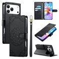 thumbnail image 1 of Leather Case For Apple iPhone 17 Pro Max 6.9",Embossed Totem Wallet With Card Holder,Wristband, Shockproof Kickstand Magnetic Cover,Black,For iPhone 17 Pro Max, 1 of 7