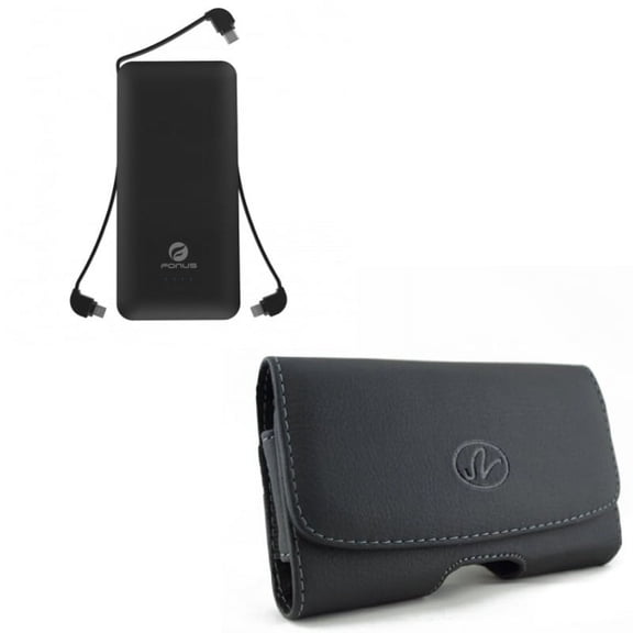 Leather Case Belt Clip w Charger 10000mAh Power Bank for Samsung Galaxy S21/Plus/S20 Plus/S10 Plus - Swivel Holster Loops, Backup Battery Portable USB Port B8V
