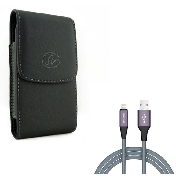 Leather Case Belt Clip w Charger Cord 10ft USB Cable for #model_series - Holster Cover Pouch Vertical Carry and Power Wire Braided Long Sync