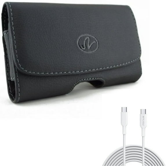 Leather Case Belt Clip w Fast Charger Cord 10ft Long Type-C Cable for Samsung Galaxy A53 5G,A33 5G Phones - Swivel Holster Loops Cover, PD Power Wire (USB-C to USB-C)