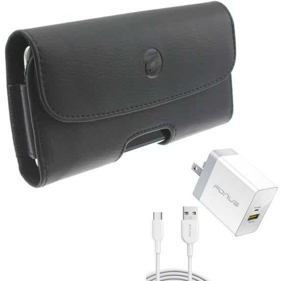 Leather Case Belt Clip w Fast Type-C 36W PD Home Charger for Samsung Galaxy A73 5G,A13 5G,A03s Phones - Holster Cover Pouch Loops, 6ft Long Cable USB-C Power Cord QC3.0 Adapter