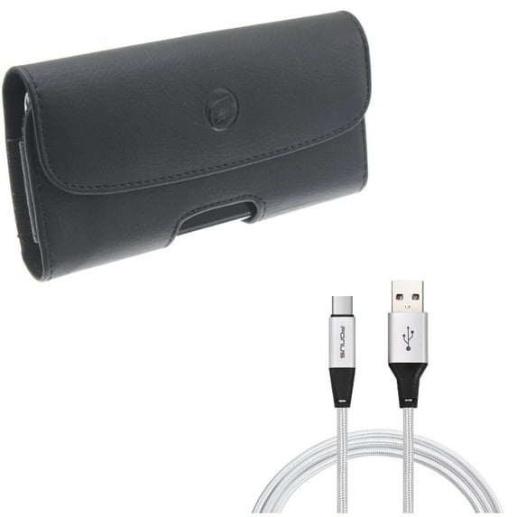 Leather Case Belt Clip w Type-C 6ft USB Cable for Samsung Galaxy S10 Plus - Holster Cover Loops, Charger Cord Power Wire Y7V