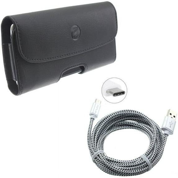 Leather Case Belt Clip w Type-C 6ft USB Cable for Samsung Galaxy S21 Ultra/S20 Ultra/Plus - Holster Cover Pouch, Charger Cord Power Wire L5A