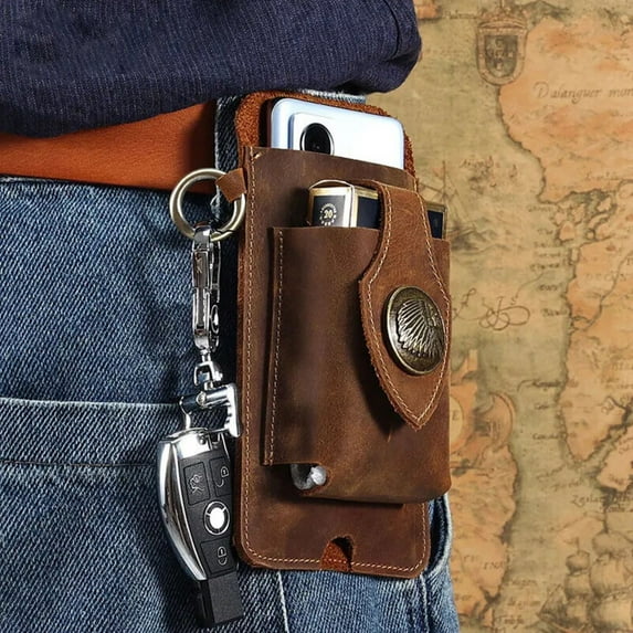 Leather Case Brown for Men, with Belt Loop, for Cell Phone Leather Purse by Juzar Tapal Collection