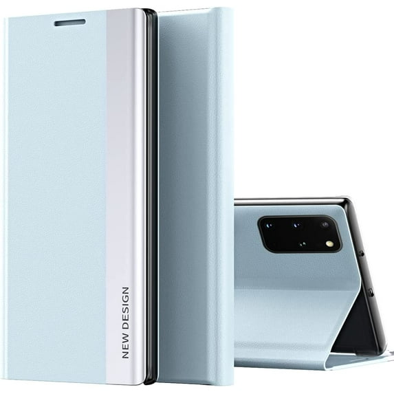 Leather Case for Samsung Galaxy Note 20 Ultra (Not Note 20), Thin Slim Luxury PU Leather Kickstand Cover Shockproof Flip Phone Case for Samsung Galaxy Note 20 Ultra CX Light Blue