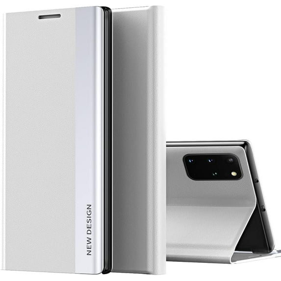 Leather Case for Samsung Galaxy Note 20 Ultra (Not Note 20), Thin Slim Luxury PU Leather Kickstand Cover Shockproof Flip Phone Case for Samsung Galaxy Note 20 Ultra CX Silver