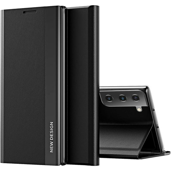 Leather Case for Samsung Galaxy S21 FE (Not S21), Thin Slim Luxury PU Leather Kickstand Cover Shockproof Flip Phone Case for Samsung Galaxy S21 FE Black