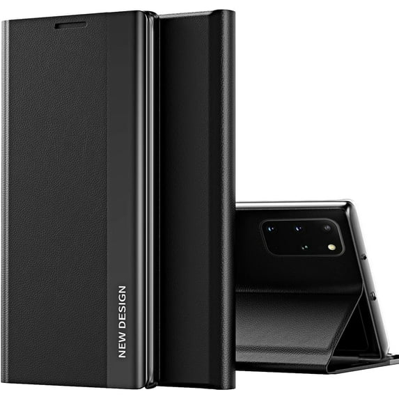 Leather Case for Samsung Galaxy Note 20, Thin Slim Luxury PU Leather Kickstand Cover Shockproof Flip Phone Case for Samsung Galaxy Note 20 CX Black