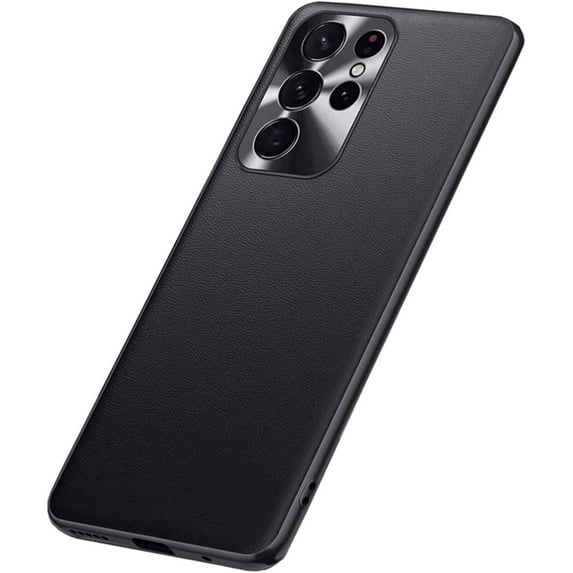 Leather Case for Samsung Galaxy S22 Ultra S21 Plus S20 FE S10 Note 20 A72 A52 A53 A32 4G 5G, Metal Lens Protection Ring Back Cover(Black,S21 Ultra)