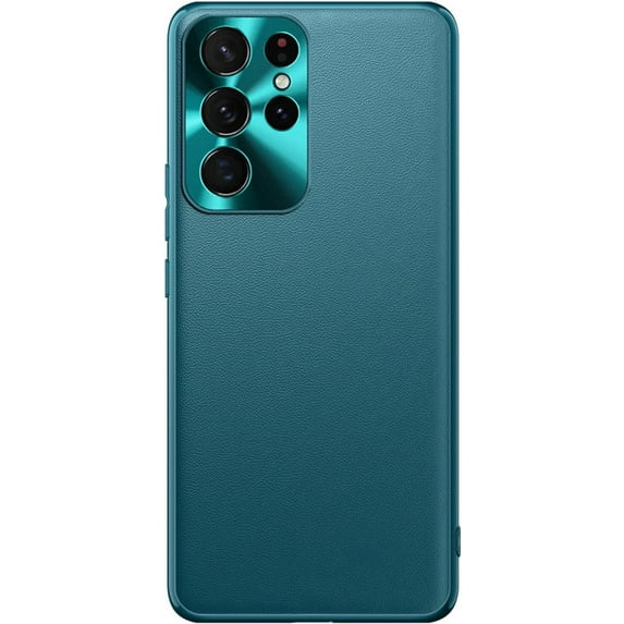 Leather Case for Samsung Galaxy S22 Ultra S21 Plus S20 FE S10 Note 20 A72 A52 A53 A32 4G 5G, Metal Lens Protection Ring Back Cover(Green,A53)