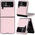thumbnail image 1 of Leather Case for Samsung Galaxy Z Flip 3 5G, Diamond-Shaped Luxury Soft PU Leather & Hard PC Shell Shockproof Bumper Protective Cover, Pink, 1 of 13