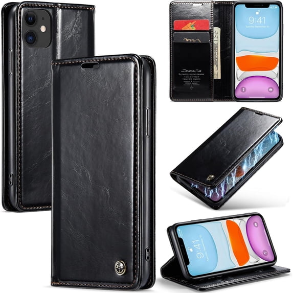 Leather Case for iPhone 11 Card Slot Folio Flip Wallet Case for iPhone 11 Premium PU Magnetic Kickstand Cover Soft TPU Inner Case Black