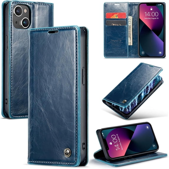 Leather Case for iPhone 13 Mini Card Slot Folio Flip Wallet Case for iPhone 13 Mini Premium PU Magnetic Kickstand Cover Soft TPU Inner Case Blue